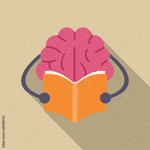 Brain character reading an open book, symbolizing education and intelligence
