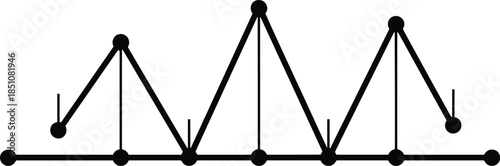 Minimalist black and white vector line illustration featuring a series of connected triangular peaks on a horizontal axis representing a geometric data plot.