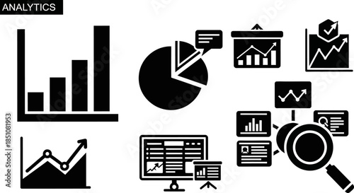 Business analytics and data visualization icons for infographics and reports  various chart and graph symbols
