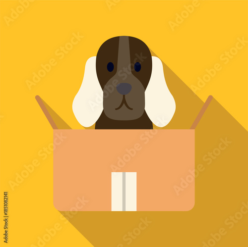 Cute dog puppy peeking from a cardboard box, symbolizing pet adoption or delivery