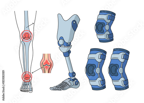 Human leg skeleton illustrating arthritis and prosthetic leg