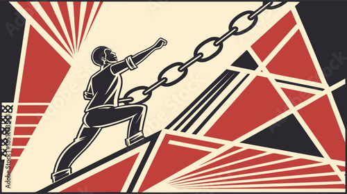 Man breaking free from chains in abstract art