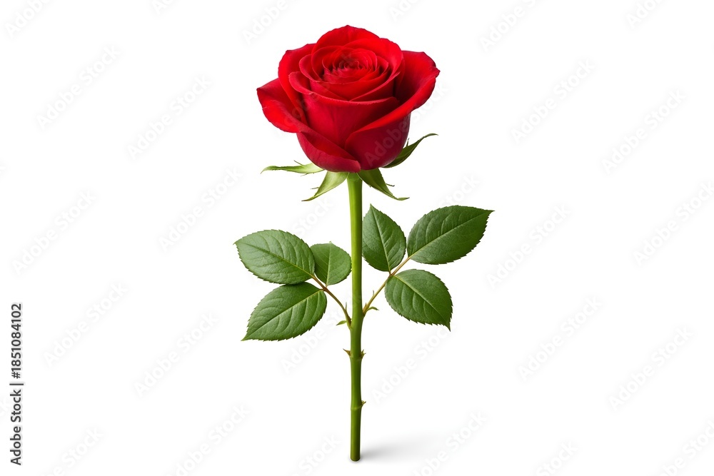 Fototapeta premium Single Red Rose Isolated on White Background