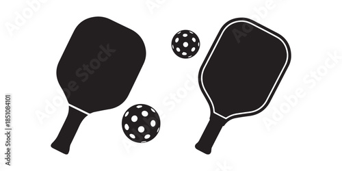 Pickleball paddle with ball flat vector icon for sports apps and websites. vector illustration on transparent background, Pickleball paddle and ball Silhoutte isolated on white background.