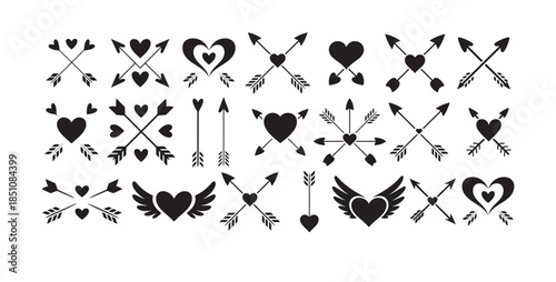 Arrow heart love icon set. Different styles arrow love, line vector, Different styles, set of hearts with an arrow inside, heart arrow doodle line icon, vector  illustration eps 10.