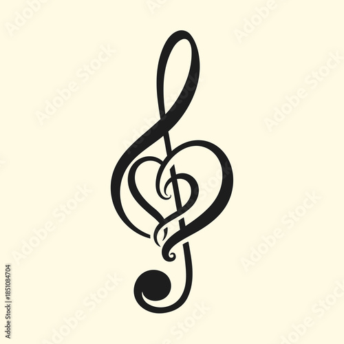 Treble clef with a heart shape merged. Ideal for musicrelated designs, logos, prints, and romanticthemed projects like invitations or cards.