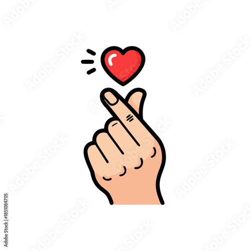 Hand forming a finger heart gesture. Perfect for expressing love, kindness, positivity, and appreciation in various digital and print media.