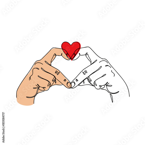 Hands making heart shape with red heart inside ideal for healthcare, love, valentines day, charity, donations, relationship, kindness concepts.