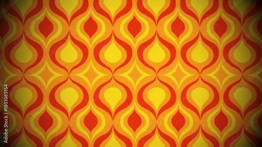 Fototapeta premium Retro Flames Vintage Orange Yellow Pattern Wallpaper Texture Background.