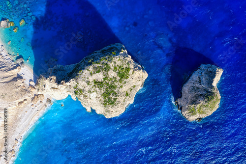 Aerial photos of the famous Mizithres Rocks and the beach in Keri, Zakynthos 2025