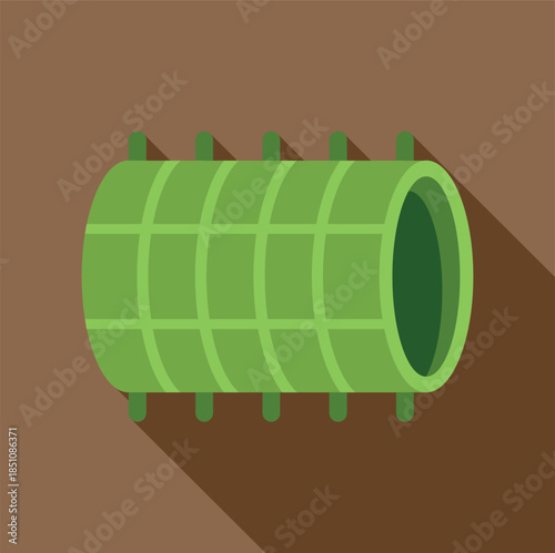 Green fishing trap representing a keepnet with a long shadow