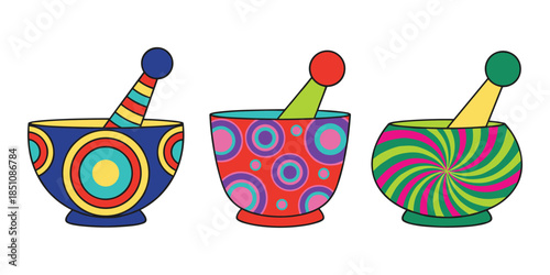 Psychedelic mortar and pestle sets with vibrant patterns