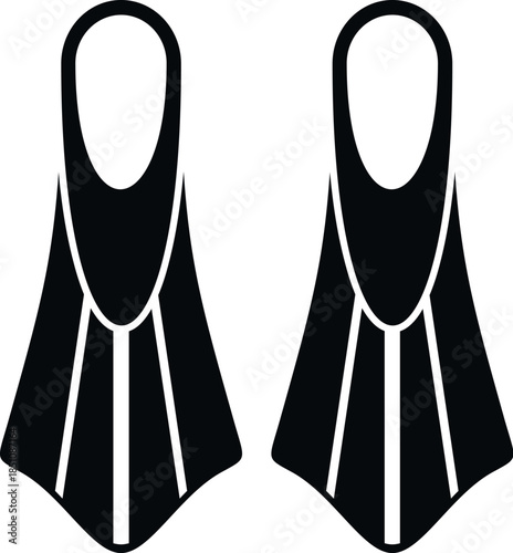 Pair of black swimming fins or flippers for diving and snorkeling activities