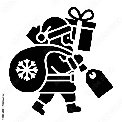 Stylized Silhouette of Santa Claus Carrying Gifts and Sacks