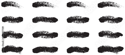Collection of black brush strokes on white background. hand drawn thick grunge lines and rectangle shapes.