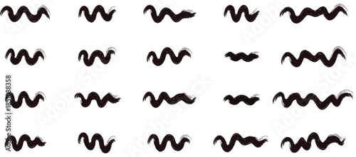 Hand drawn horizontal textured grunge lines for text. Thick paint shapes, long highlight banners, ink brushes.