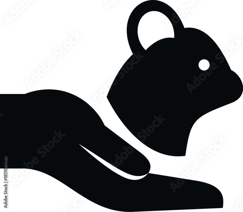Hand silhouette protecting mouse head showing animal care and pet welfare concept