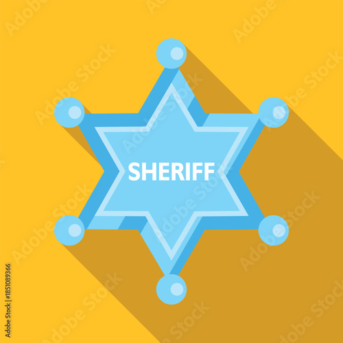 Blue sheriff badge icon with a long shadow on an orange background