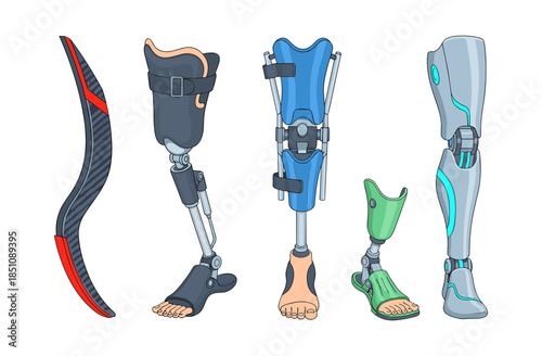 Prosthetic leg types showing bionic and artificial limbs