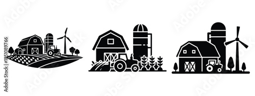 agricultural eco farm silhouette icon set. agriculture, plant-based lifestyle symbols