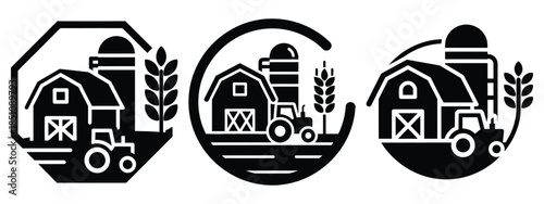 agricultural farm badge silhouette icon set. agriculture, plant-based lifestyle symbols