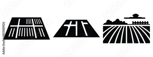 agricultural land plot silhouette icon set. agriculture, plant-based lifestyle symbols