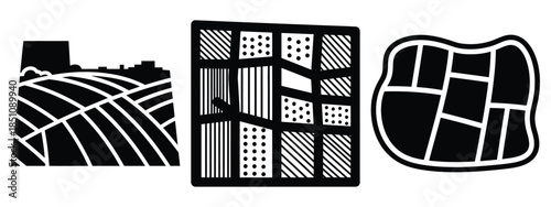 agricultural field map silhouette icon set. agriculture, plant-based lifestyle symbols