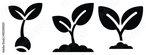 agricultural sprout icon silhouette icon set. agriculture, plant-based lifestyle symbols