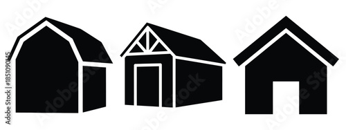 agricultural storage shed silhouette icon set. agriculture, plant-based lifestyle symbols