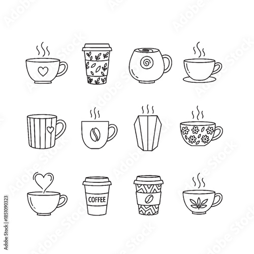 A set of   hot cafe coffee or caffeine drink flat vector icon.