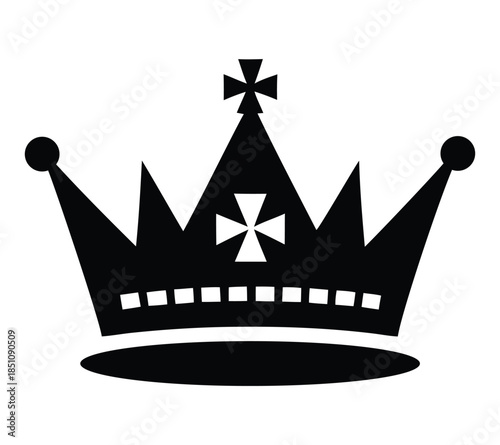 A striking black silhouette of a royal crown. Royal crown isolated on white