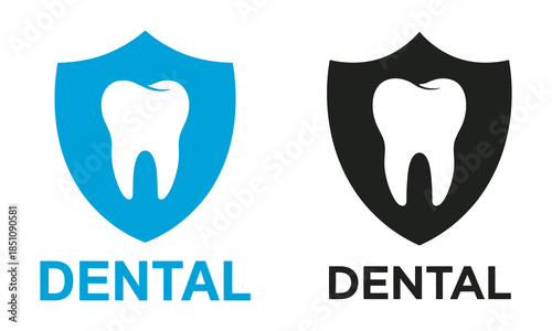 Dental Insurance and Protection Logo - Tooth Inside Shield Icon for Oral Health and Stomatology Branding, vector illustration