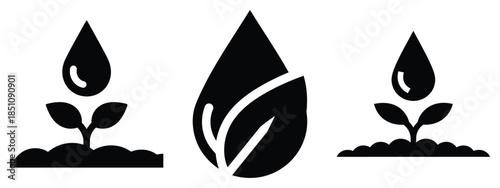 crop irrigation drop silhouette icon set. agriculture, plant-based lifestyle symbols