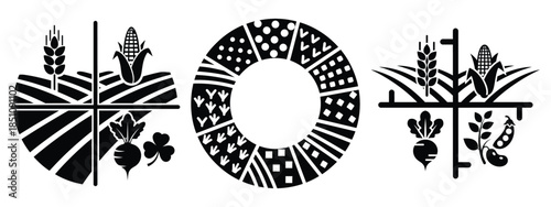 Foto crop rotation field silhouette icon set