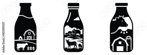 dairy farm milk silhouette icon set. agriculture, plant-based lifestyle symbols