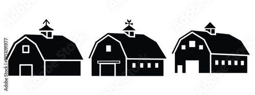 farm barn side silhouette icon set. agriculture, plant-based lifestyle symbols