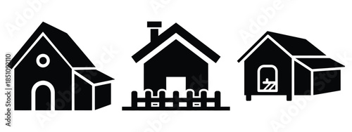 farm chicken coop silhouette icon set. agriculture, plant-based lifestyle symbols