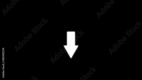 Animated arrow pointing down on black background.Abstract glowing down arrow icon animation.