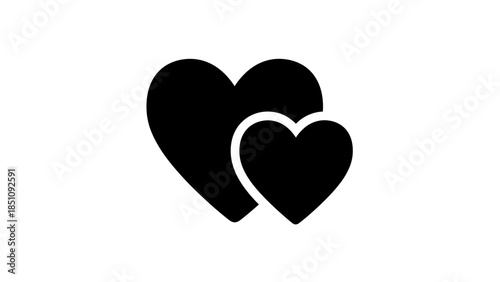 Two black heart shapes symbolizing love, affection, and romantic feelings on a white background.