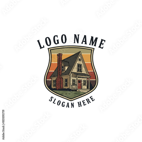 Vintage Shield House Logo with Classic Home Illustration, Suitable for Real Estate, Construction, Property, and Home Services Branding