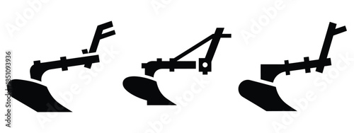 farm plow blade silhouette icon set. agriculture, plant-based lifestyle symbols