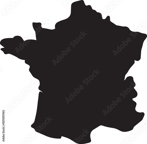 Black silhouette map of France including overseas territories, geography