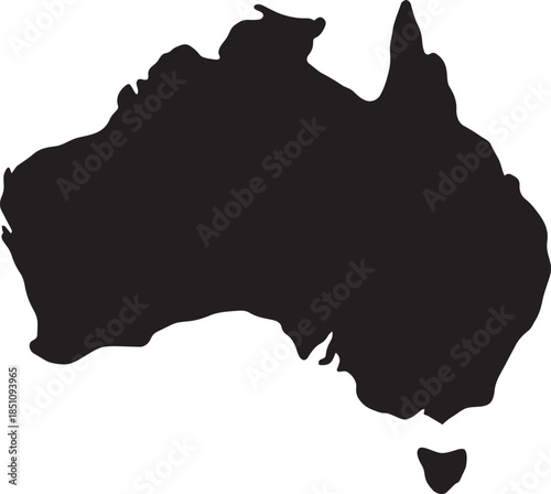 Australia map silhouette isolated on transparent background with checkerboard pattern