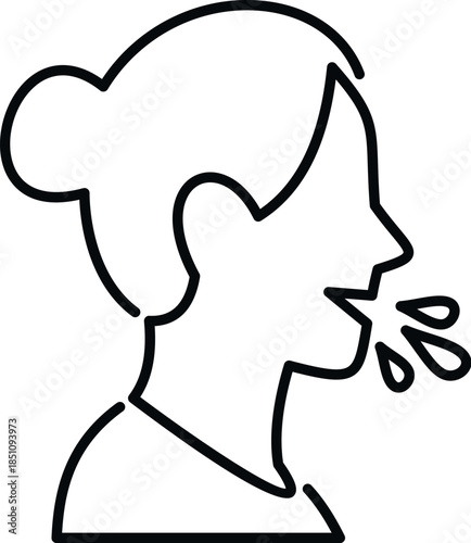 Woman's profile coughing or sneezing, expelling airborne virus droplets