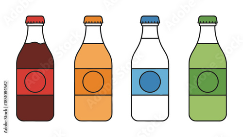 Variety of colorful soda bottles with blank labels on a white background