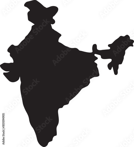 India map black silhouette flat on transparent background, country shape isolated vector