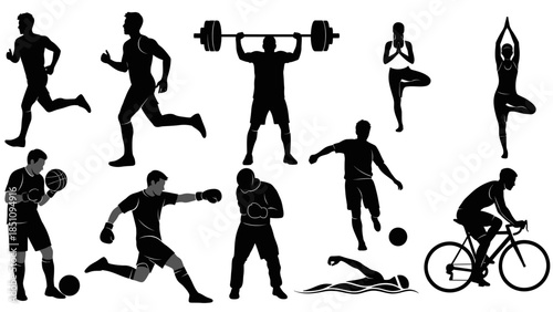 silhouettes of people doing fitness