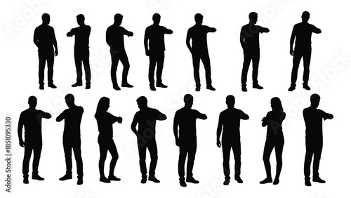 A collection of diverse human poses displayed as striking black shapes silhouette