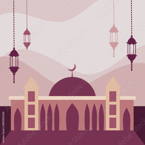 ramadan mosque with hanging lanterns