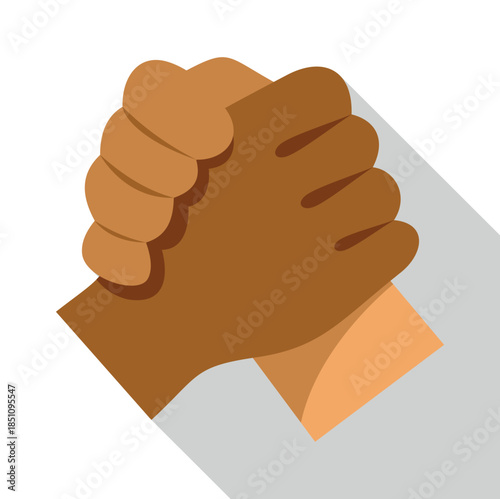 Two hands with different skin tones clasping each other, representing solidarity and partnership